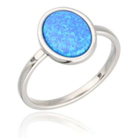 Ezüst gyűrű - kék ovális szintetikus opál | Argento-ekszer.hu