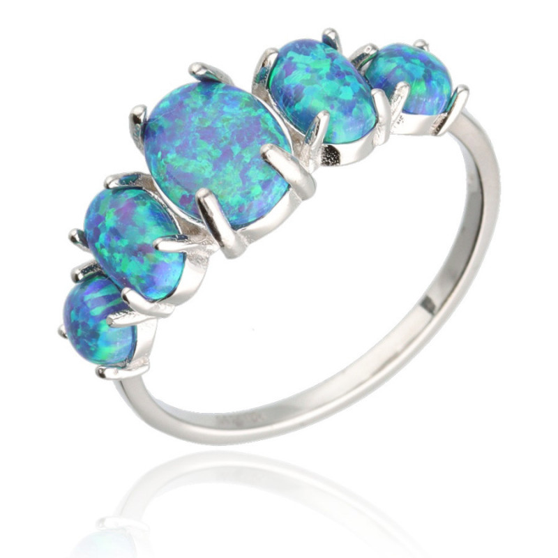 Ezüst gyűrű - kék ovális szintetikus opálok | Argento-ekszer.hu