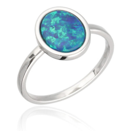 Ezüst gyűrű - zöld ovális szintetikus opál | Argento-ekszer.hu
