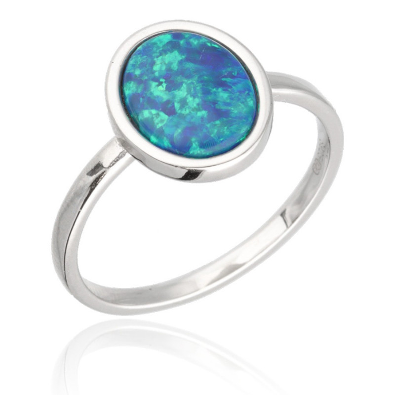 Ezüst gyűrű - zöld ovális szintetikus opál | Argento-ekszer.hu