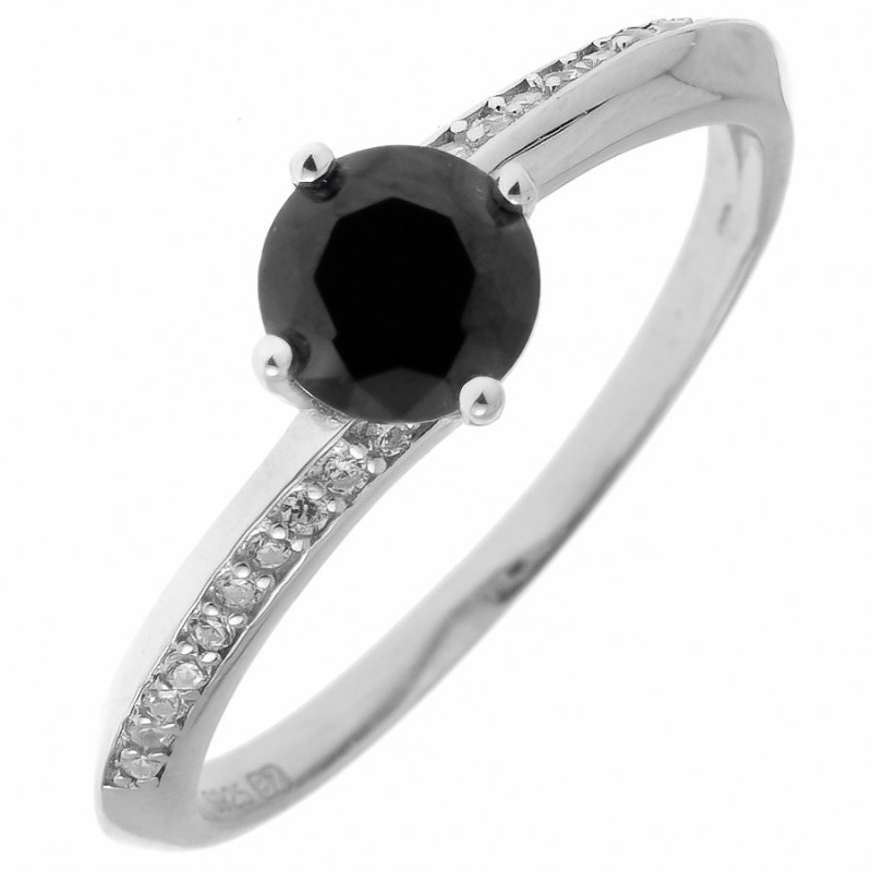 Ezüst gyűrű - átlátszó kerek cirkóniák, fekete kerek cirkónia | Argento-ekszer.hu