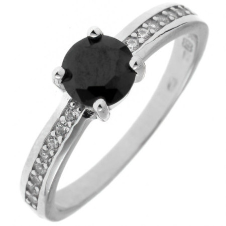 Ezüst gyűrű - átlátszó kerek cirkóniák, fekete kerek cirkónia | Argento-ekszer.hu