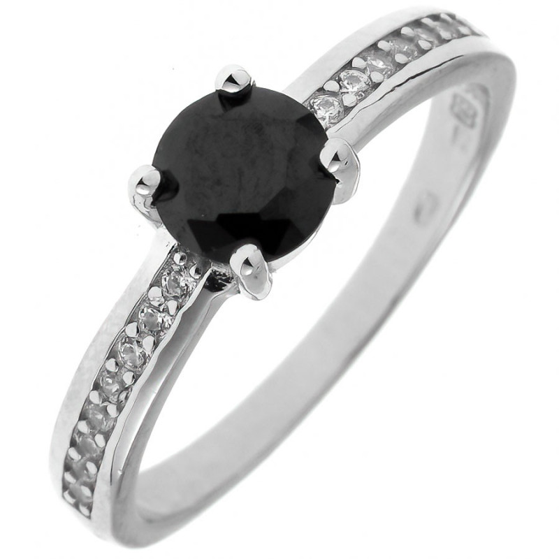 Ezüst gyűrű - átlátszó kerek cirkóniák, fekete kerek cirkónia | Argento-ekszer.hu