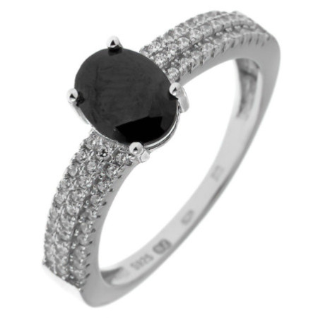 Ezüst gyűrű - átlátszó kerek cirkóniák, fekete ovális cirkónia | Argento-ekszer.hu