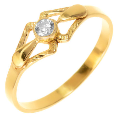 Aranyozott ezüst gyűrű - kézi gravírozással, átlátszó kerek cirkónia | Argento-ekszer.hu