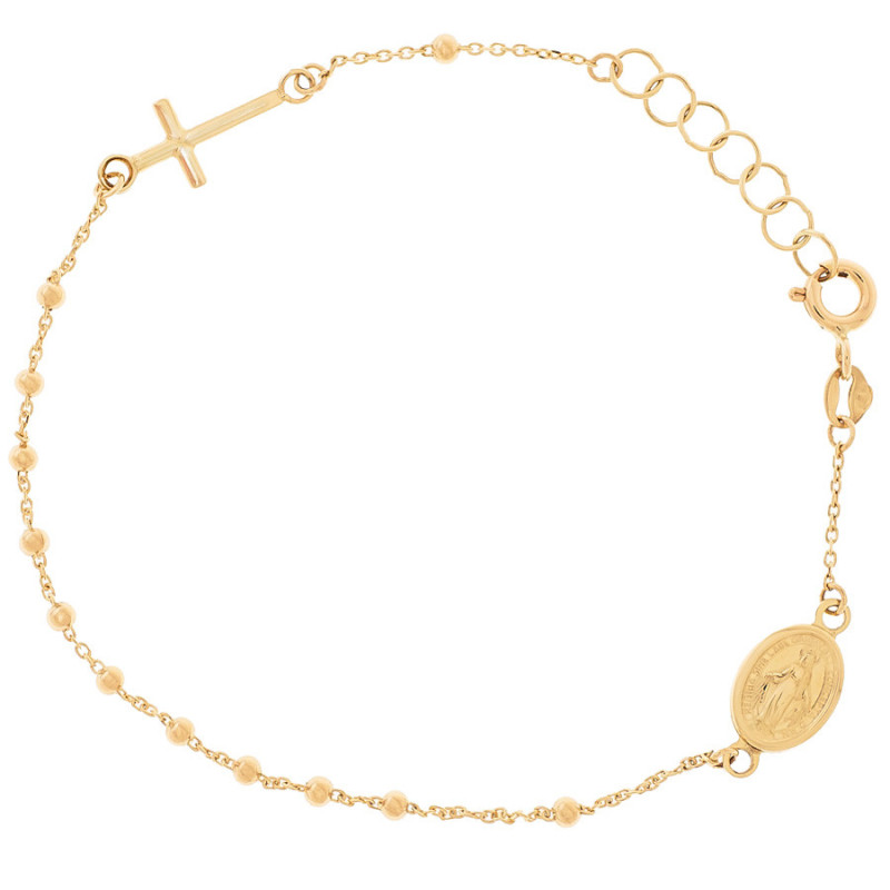 Arany karkötő rózsafüzér - 1 tized, kereszt, Csodás érem, hossza 16 - 18 cm | Argento-ekszer.hu