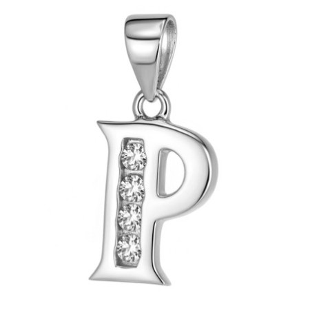 Ezüst medál - levél P, átlátszó kerek cirkóniák | Argento-ekszer.hu