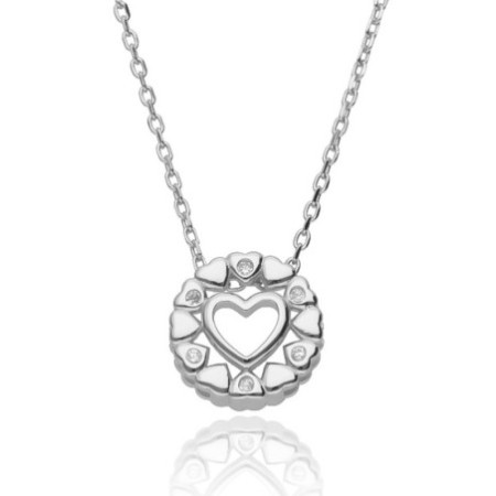 Ezüst nyaklánc - szív, átlátszó kerek cirkóniák, hossza 43 - 46 cm | Argento-ekszer.hu