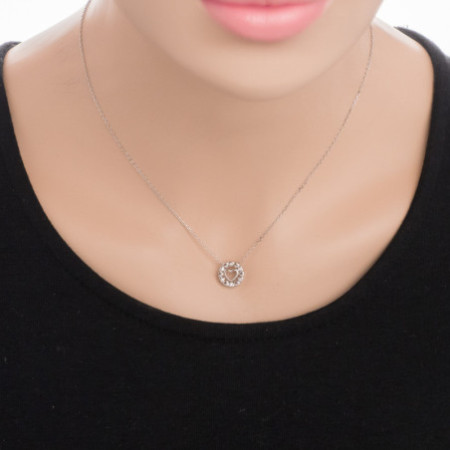 Ezüst nyaklánc - szív, átlátszó kerek cirkóniák, hossza 43 - 46 cm | Argento-ekszer.hu