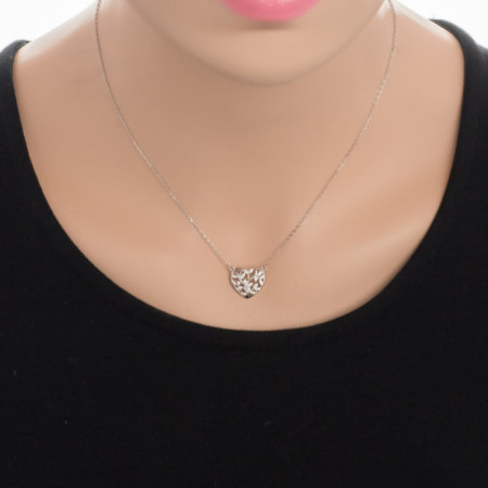 Ezüst nyaklánc - életfa, szív, átlátszó kerek cirkóniák, hossza 43 - 46 cm | Argento-ekszer.hu