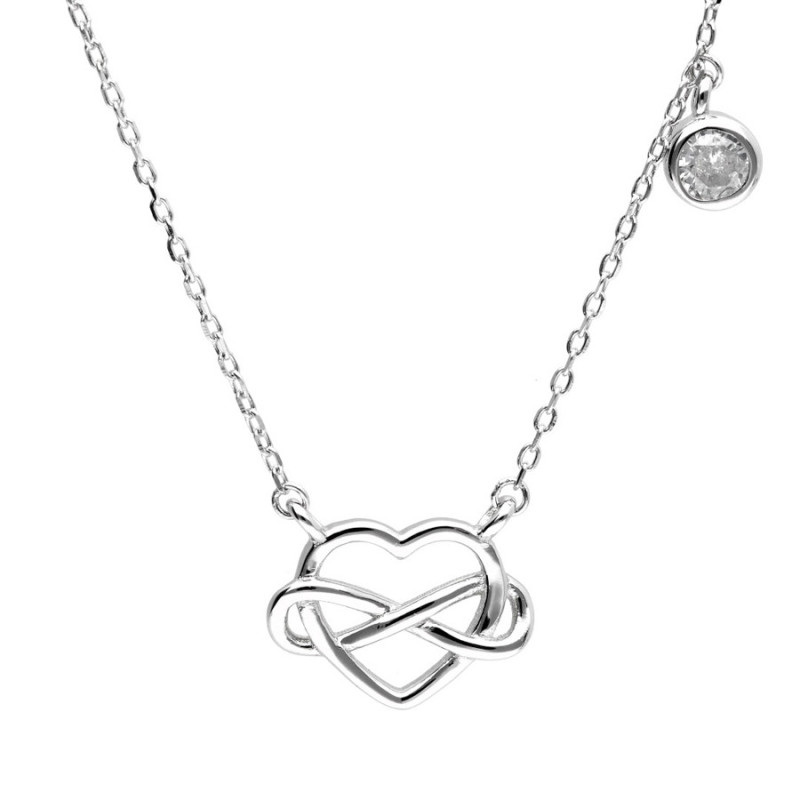 Ezüst nyaklánc - szív, végtelen, átlátszó kerek cirkónia, hossza 43 - 46 cm | Argento-ekszer.hu