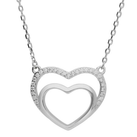 Ezüst nyaklánc - szív, átlátszó kerek cirkóniák, hossza 43 - 46 cm | Argento-ekszer.hu