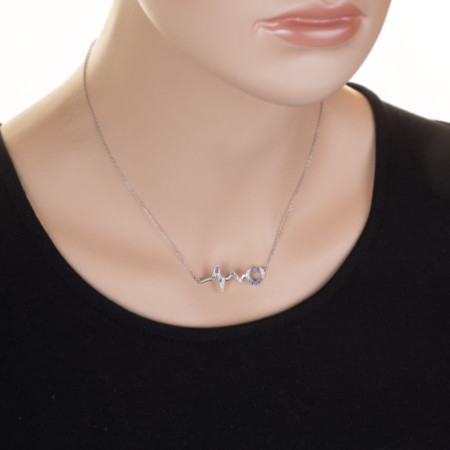 Ezüst nyaklánc - szív, EKG, színes kerek cirkóniák, hossza 43 - 47 cm | Argento-ekszer.hu