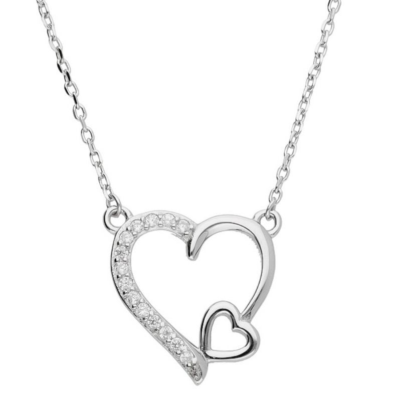 Ezüst nyaklánc - szív, átlátszó kerek cirkóniák, hossza 43 - 46 cm | Argento-ekszer.hu