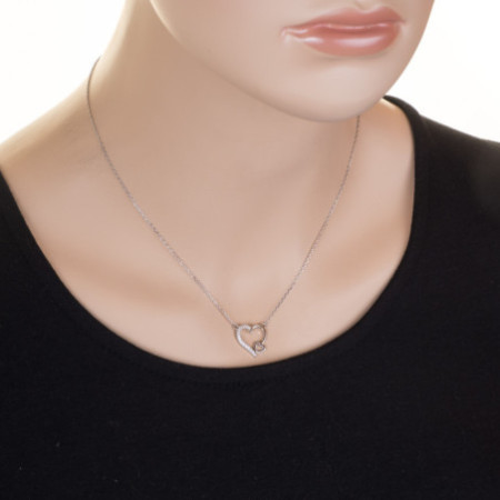Ezüst nyaklánc - szív, átlátszó kerek cirkóniák, hossza 43 - 46 cm | Argento-ekszer.hu