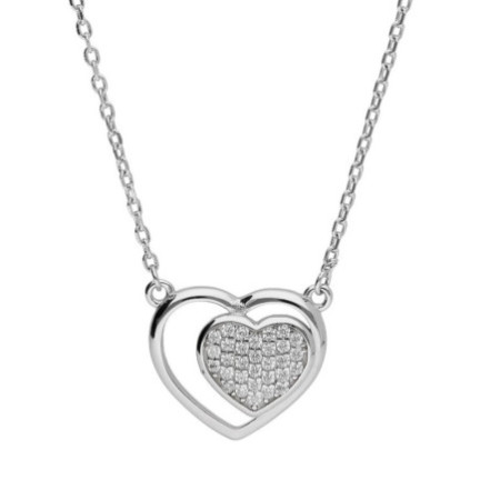 Ezüst nyaklánc - szív, átlátszó kerek cirkóniák, hossza 43 - 46 cm | Argento-ekszer.hu