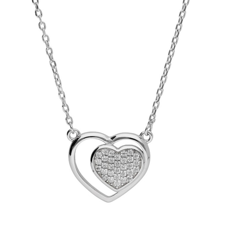 Ezüst nyaklánc - szív, átlátszó kerek cirkóniák, hossza 43 - 46 cm | Argento-ekszer.hu