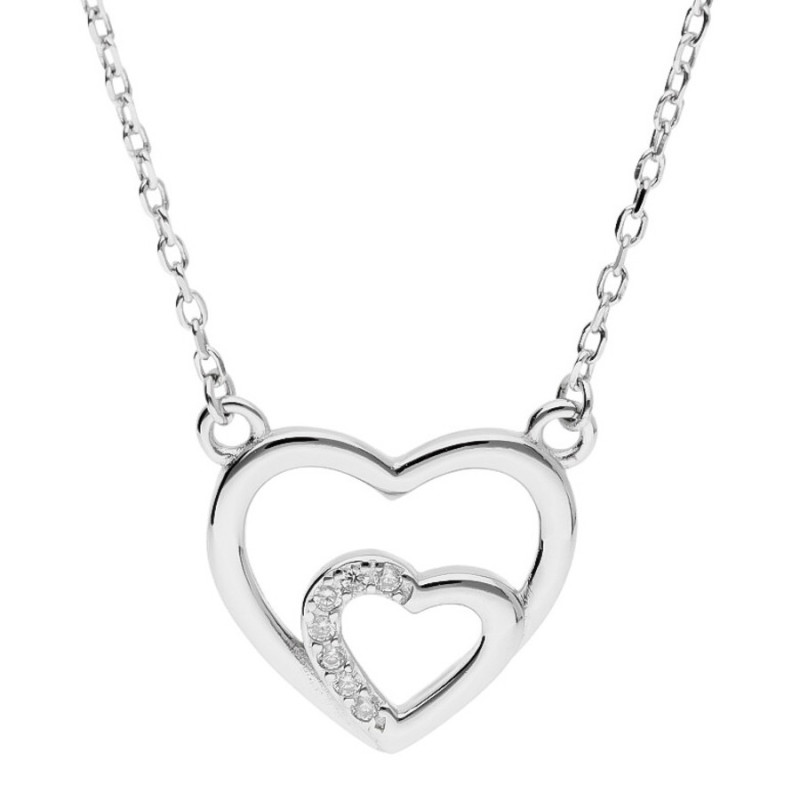 Ezüst nyaklánc - szív, átlátszó kerek cirkóniák, hossza 43 - 46 cm | Argento-ekszer.hu