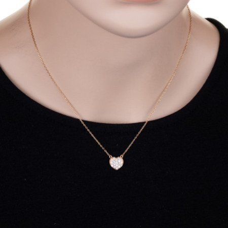 Aranyozott ezüst nyaklánc - szív, átlátszó kerek cirkóniák, hossza 43 - 46 cm | Argento-ekszer.hu