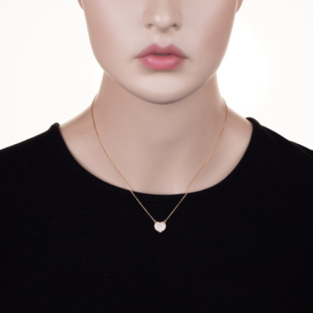 Aranyozott ezüst nyaklánc - szív, átlátszó kerek cirkóniák, hossza 43 - 46 cm | Argento-ekszer.hu