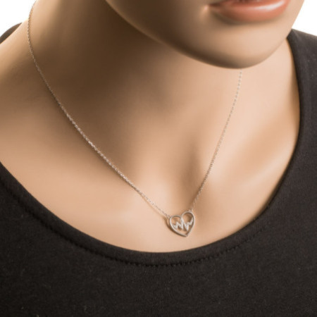 Ezüst nyaklánc - szív, EKG, átlátszó kerek cirkóniák, hossza 43 - 46 cm | Argento-ekszer.hu