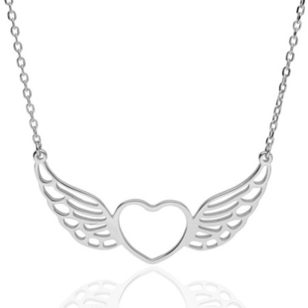 Ezüst nyaklánc - szív, angyalszárny, hossza 43 - 46 cm | Argento-ekszer.hu