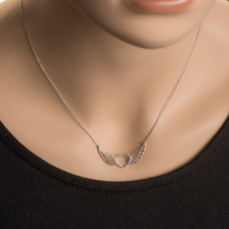Ezüst nyaklánc - szív, angyalszárny, hossza 43 - 46 cm | Argento-ekszer.hu
