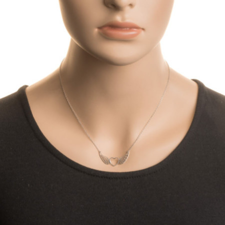 Ezüst nyaklánc - szív, angyalszárny, hossza 43 - 46 cm | Argento-ekszer.hu