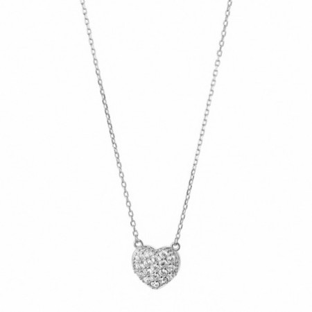 Ezüst nyaklánc - szív, átlátszó kerek cirkóniák, hossza 43 - 46 cm | Argento-ekszer.hu