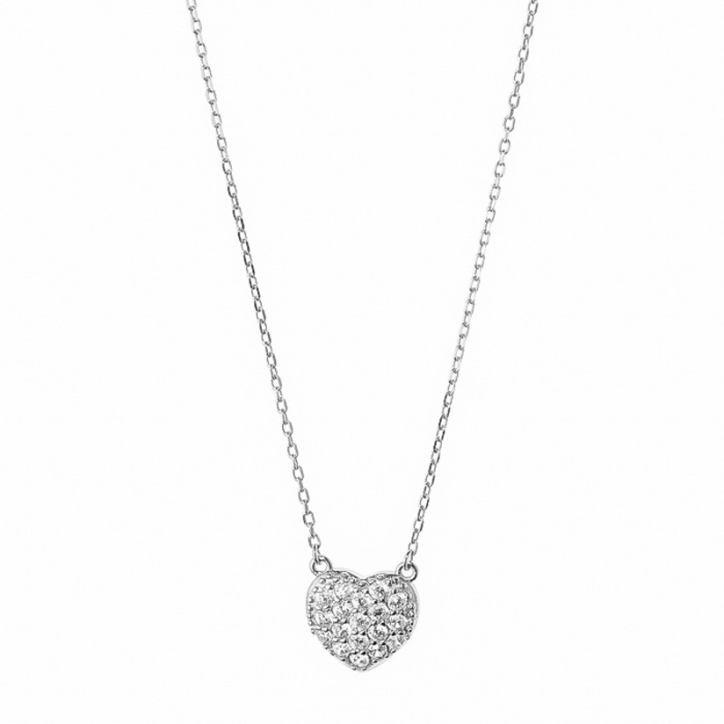 Ezüst nyaklánc - szív, átlátszó kerek cirkóniák, hossza 43 - 46 cm | Argento-ekszer.hu