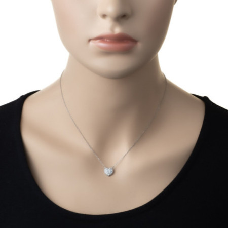 Ezüst nyaklánc - szív, átlátszó kerek cirkóniák, hossza 43 - 46 cm | Argento-ekszer.hu