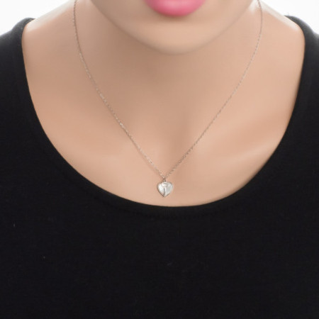 Ezüst nyaklánc - szív, kulcs, fehér  gyöngyház, hossza 43 - 46 cm | Argento-ekszer.hu