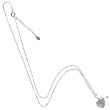 Ezüst nyaklánc - szív, kulcs, fehér  gyöngyház, hossza 43 - 46 cm | Argento-ekszer.hu