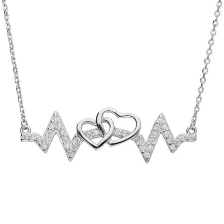 Ezüst nyaklánc - szív, EKG, átlátszó kerek cirkóniák, hossza 43 - 46 cm | Argento-ekszer.hu