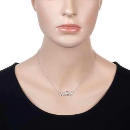 Ezüst nyaklánc - szív, EKG, átlátszó kerek cirkóniák, hossza 43 - 46 cm | Argento-ekszer.hu