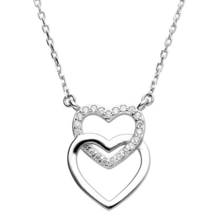 Ezüst nyaklánc - szív, átlátszó kerek cirkóniák, hossza 43 - 46 cm | Argento-ekszer.hu