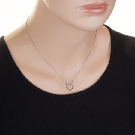 Ezüst nyaklánc - szív, átlátszó kerek cirkóniák, hossza 43 - 46 cm | Argento-ekszer.hu