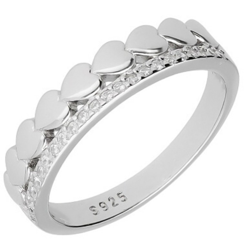 Ezüst gyűrű - szív, átlátszó kerek cirkóniák | Argento-ekszer.hu