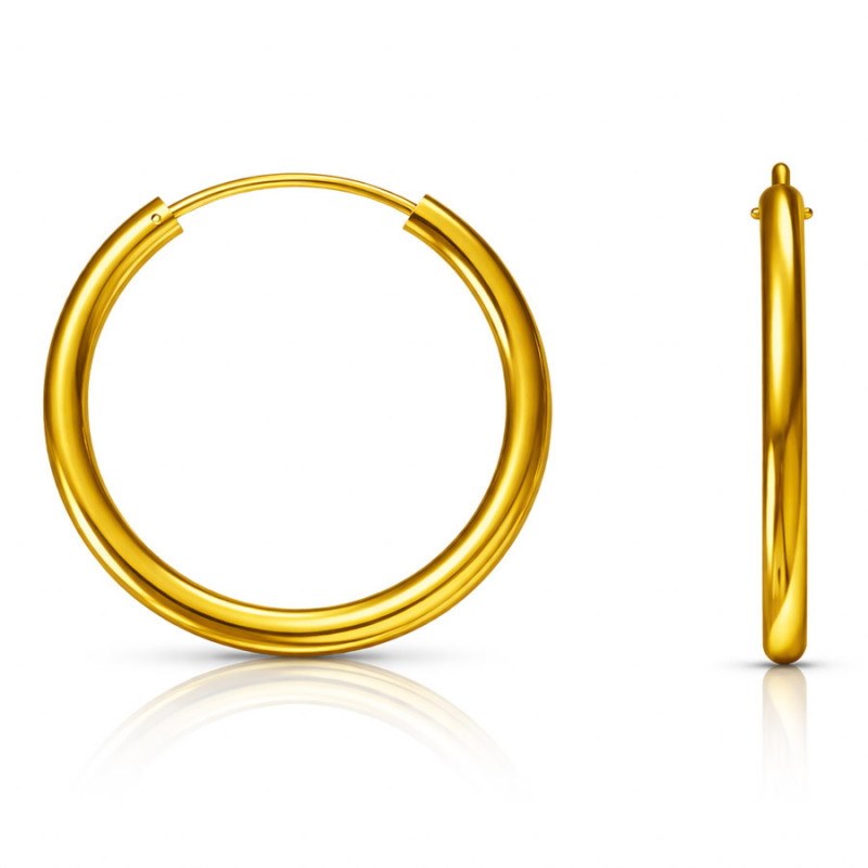 Aranyozott ezüst karika fülbevaló - átmérője 25 mm | Argento-ekszer.hu