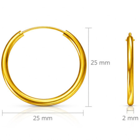 Aranyozott ezüst karika fülbevaló - átmérője 25 mm | Argento-ekszer.hu