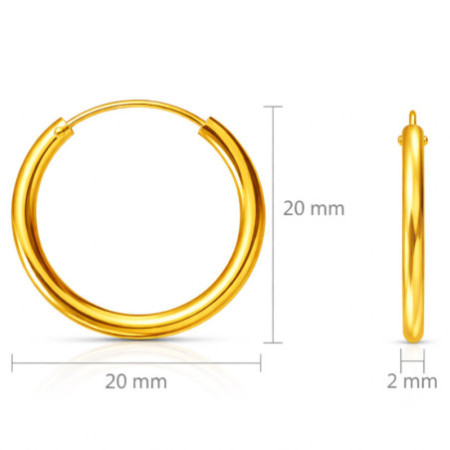 Aranyozott ezüst karika fülbevaló - átmérője 20 mm | Argento-ekszer.hu