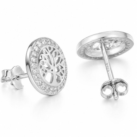 Ezüst fülbevaló - életfa, átlátszó kerek cirkóniák | Argento-ekszer.hu