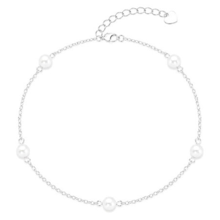 Ezüst bokalánc - fehér golyó alakú műgyöngyök, hossza 22 - 26 cm | Argento-ekszer.hu