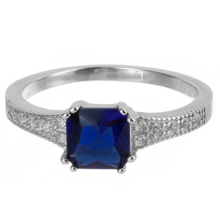 Ezüst gyűrű - átlátszó kerek cirkóniák, kék négyzet alakú cirkónia | Argento-ekszer.hu