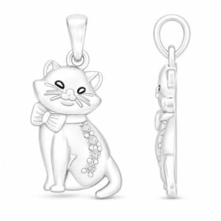 Ezüst medál - macska, átlátszó kerek cirkóniák | Argento-ekszer.hu