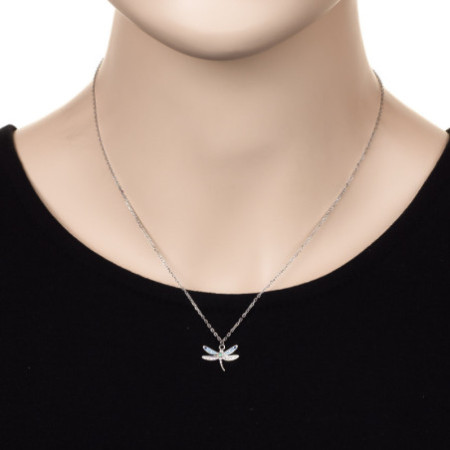Ezüst nyaklánc - szitakötő, színes kerek cirkóniák, hossza 43 - 46 cm | Argento-ekszer.hu