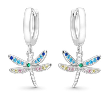 Ezüst fülbevaló - szitakötő, színes kerek cirkóniák | Argento-ekszer.hu
