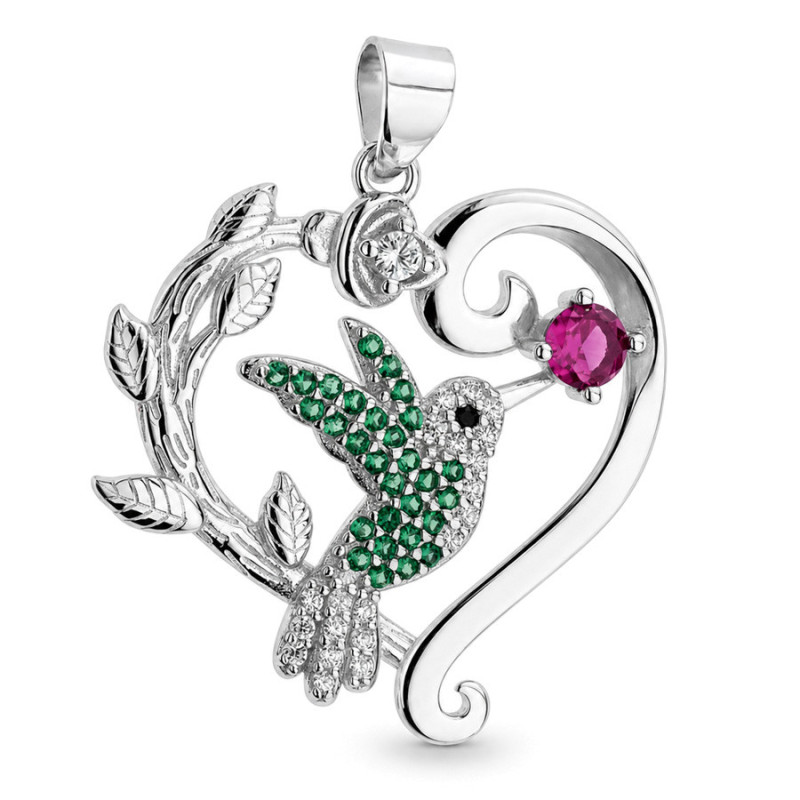 Ezüst medál - kolibri, színes kerek cirkóniák | Argento-ekszer.hu
