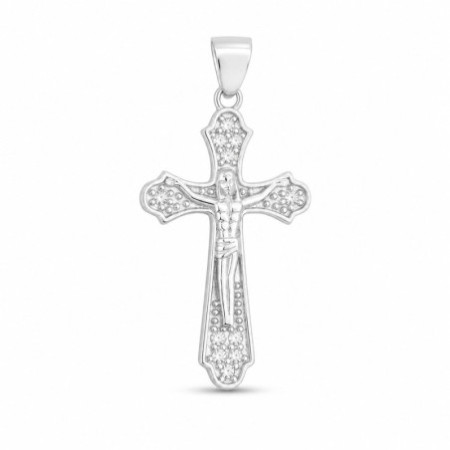 Ezüst medál - kereszt Jézussal, átlátszó kerek cirkóniák | Argento-ekszer.hu