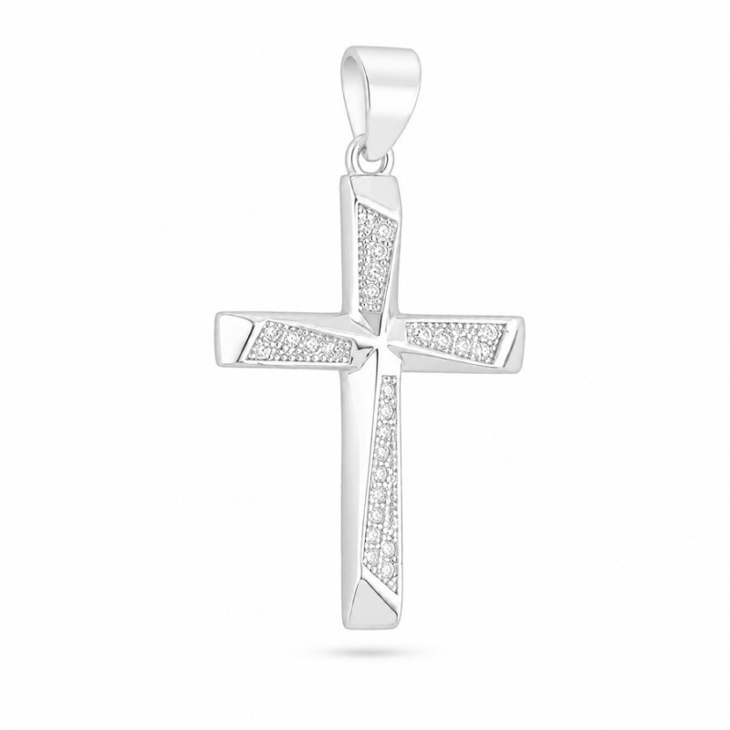 Ezüst medál - kereszt, átlátszó kerek cirkóniák | Argento-ekszer.hu